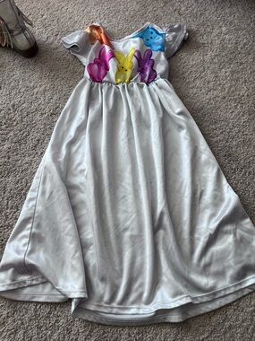 Girls White Dress with Colorful Bunny Chest